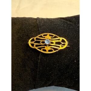 Vintage Gold Tone Pin Brooch with Blue Stone Minimalist Preppy